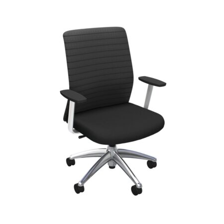 iCentric Mesh Back office chair from ergoCentric. Black. Equipped with 2 Position Lock Swivel Tilt Mechanism, Chrome Fixed Boardroom Arms, Chrome Base, Arms, and Casters.
